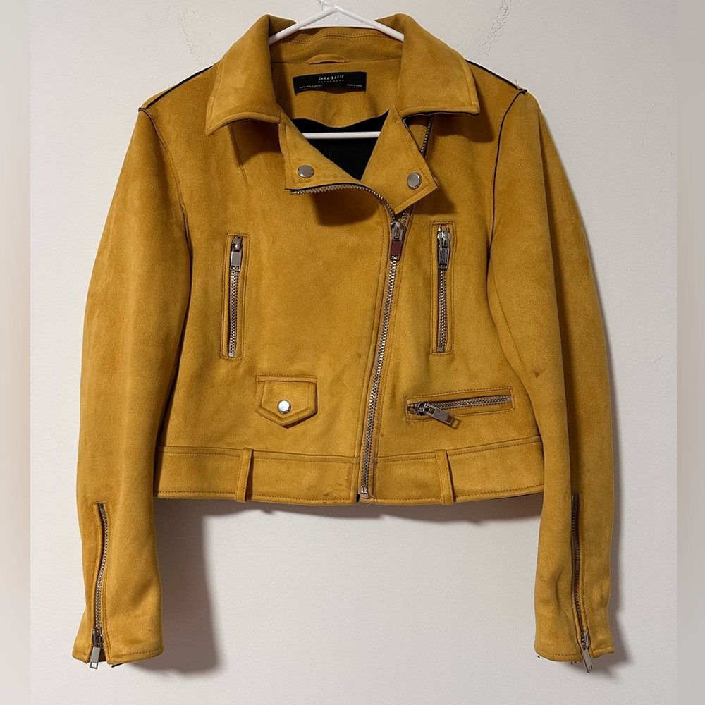 Zara Yellow Suede faux Leather Jacket